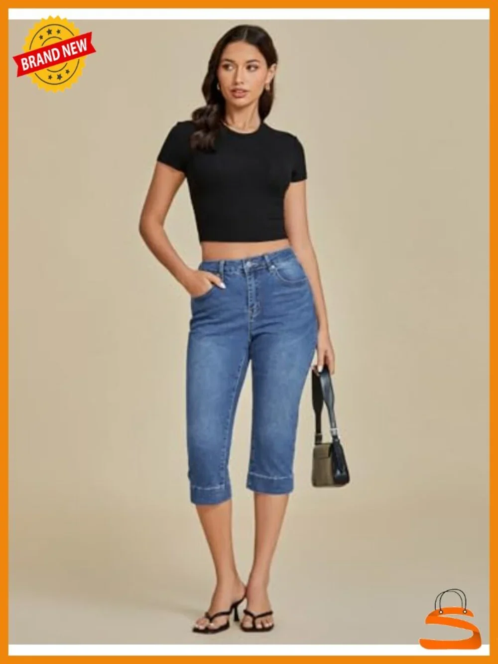 High Waisted Skinny Capri Jeans with Split Hem